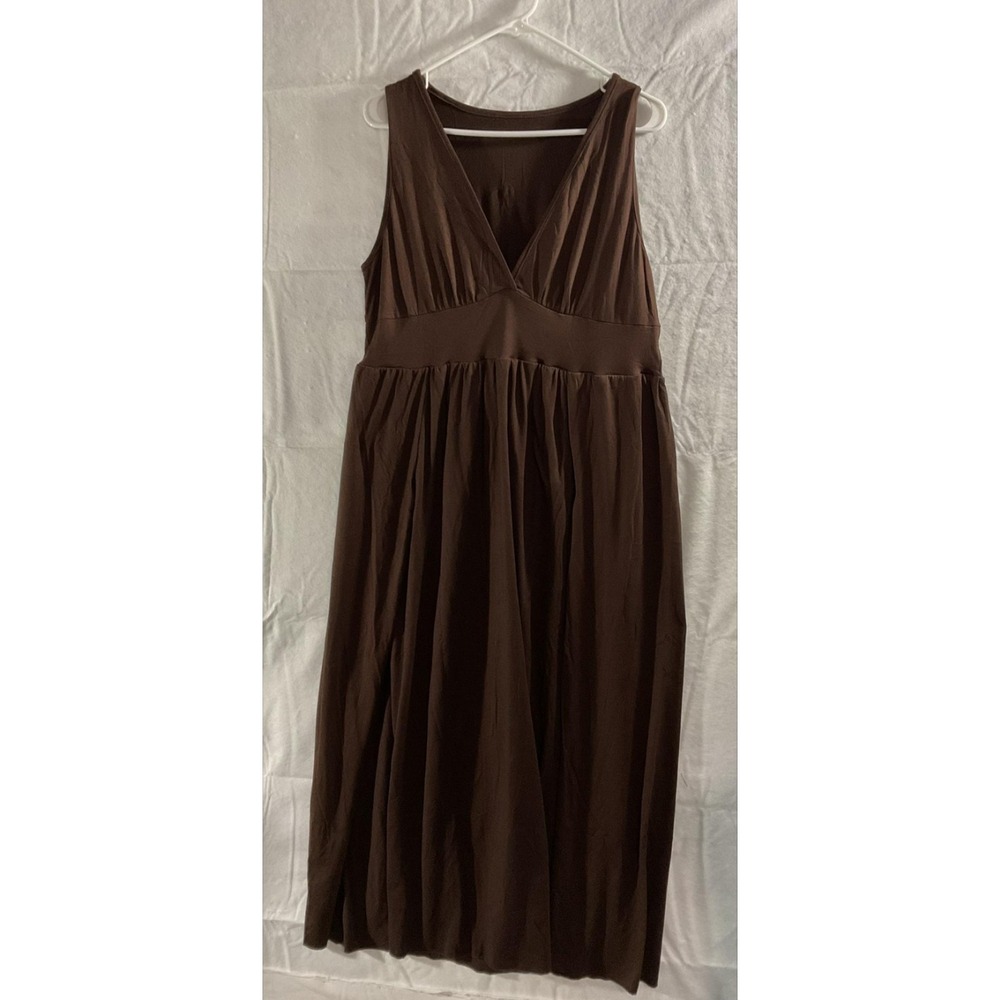 SILUI Dress Womens 2XL Brown Sleeveless V Neck Empire Waist Maxi Sundress